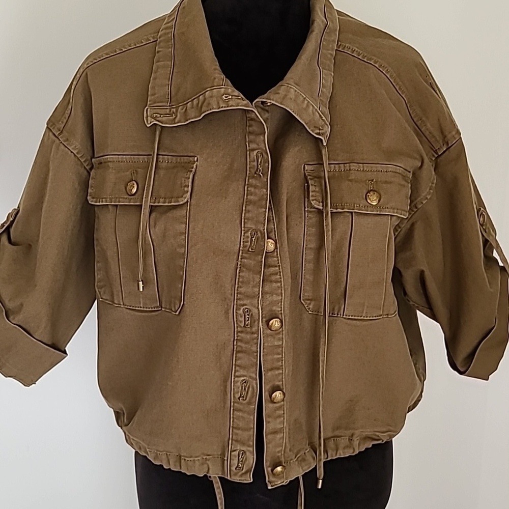 LAUREN Ralph Lauren Green cropped military jacket with drawing waist. Women 12 - Picture 2 of 15